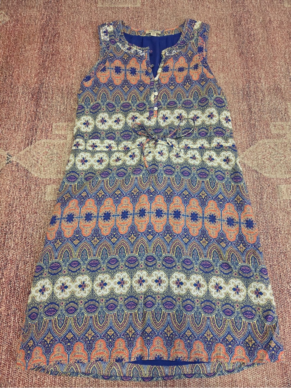 Lucky brand sleeveless Aline tank mini dress boho print fully lined size xs